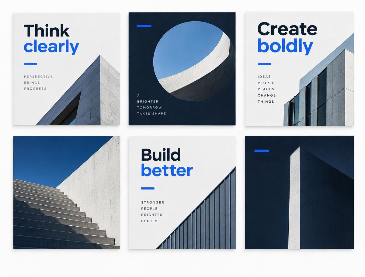 Coordinated navy and blue social media creative concepts